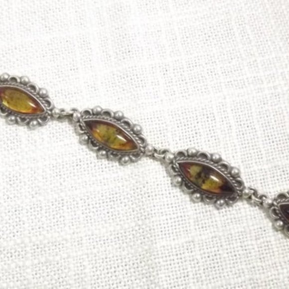 Vintage Amber Bracelet w/ Occlusions in 925 Silver - Picture 2 of 8